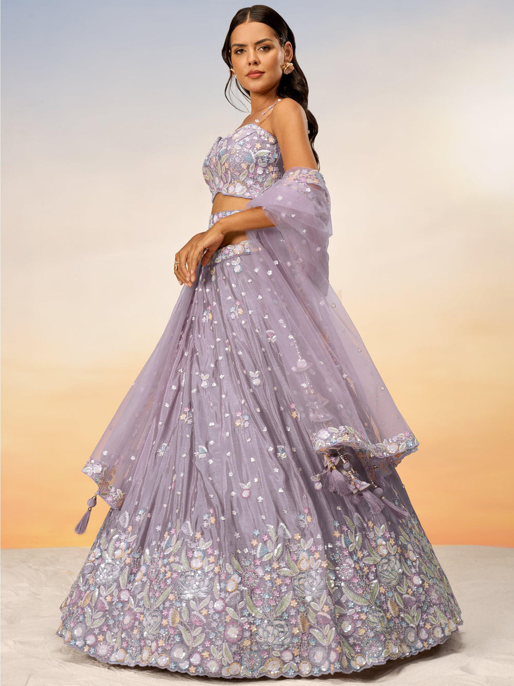 Incredible Mauve Sequins Chiffon Designer Lehenga Choli With Dupatta