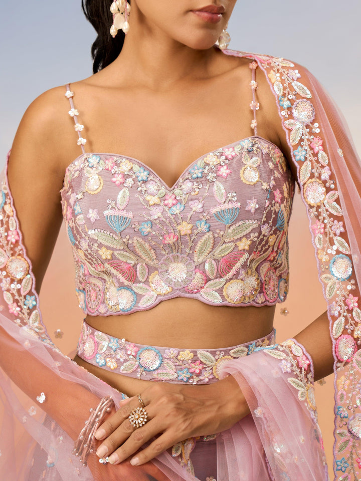 Amazing Pink Embroidered Chiffon Reception Wear Lehenga Choli