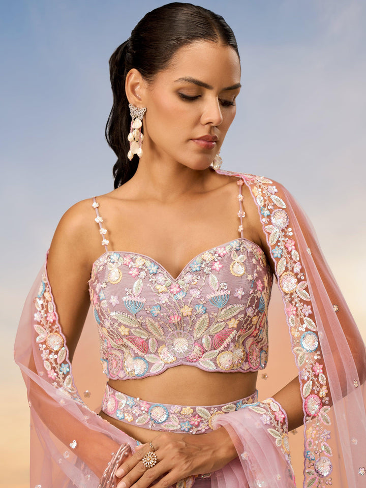 Amazing Pink Embroidered Chiffon Reception Wear Lehenga Choli