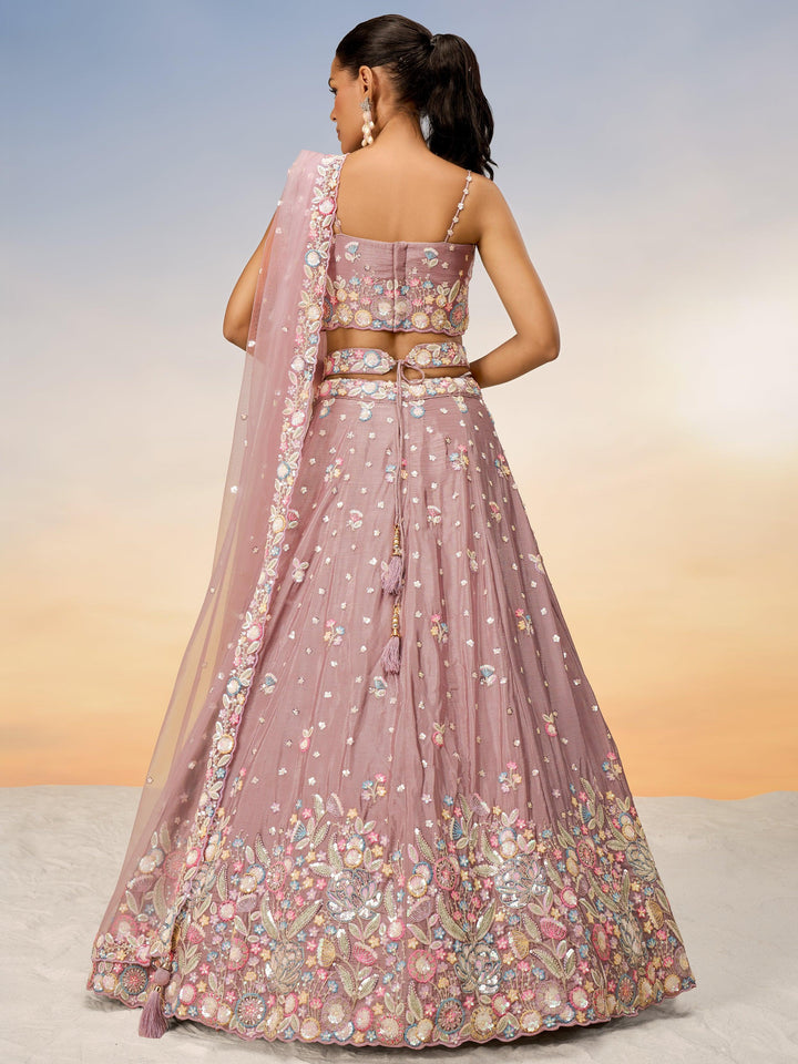 Amazing Pink Embroidered Chiffon Reception Wear Lehenga Choli