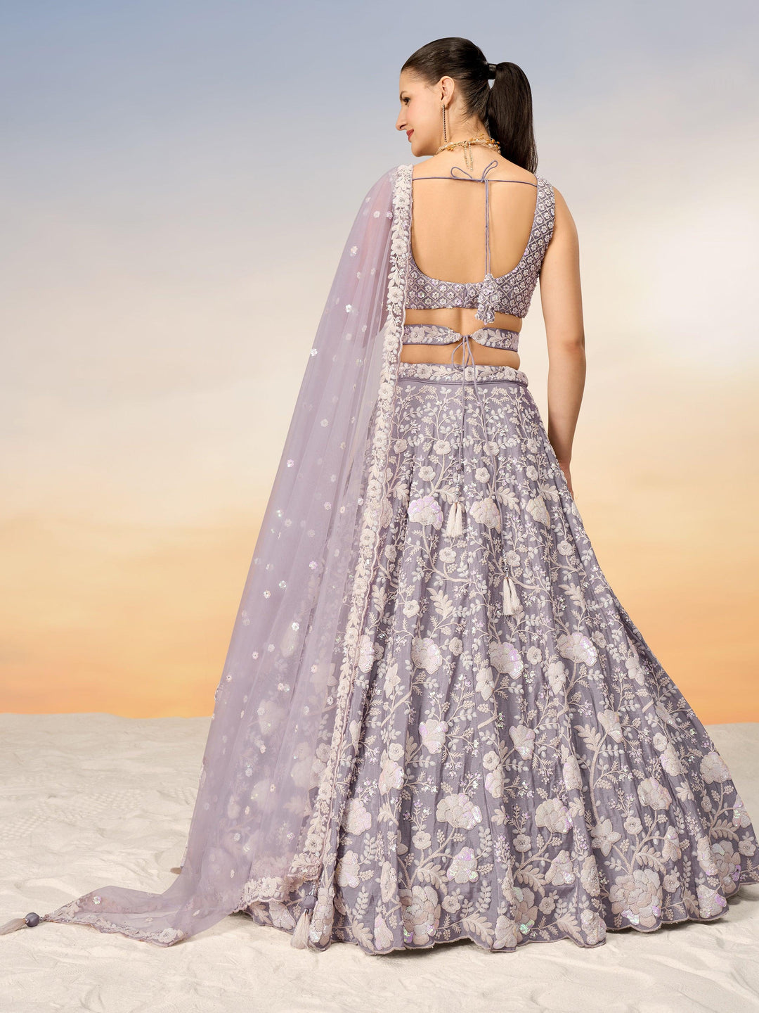 Gorgeous Mauve Embroidered Georgette Bridesmaid Lehenga Choli