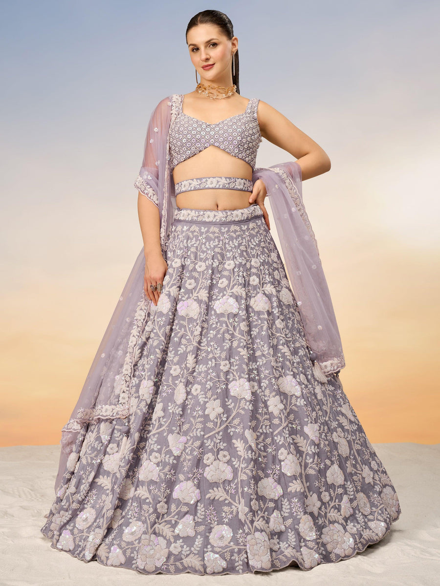 Gorgeous Mauve Embroidered Georgette Bridesmaid Lehenga Choli