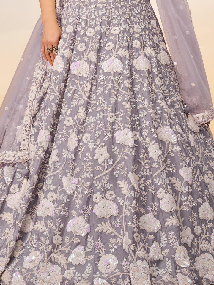 Gorgeous Mauve Embroidered Georgette Bridesmaid Lehenga Choli