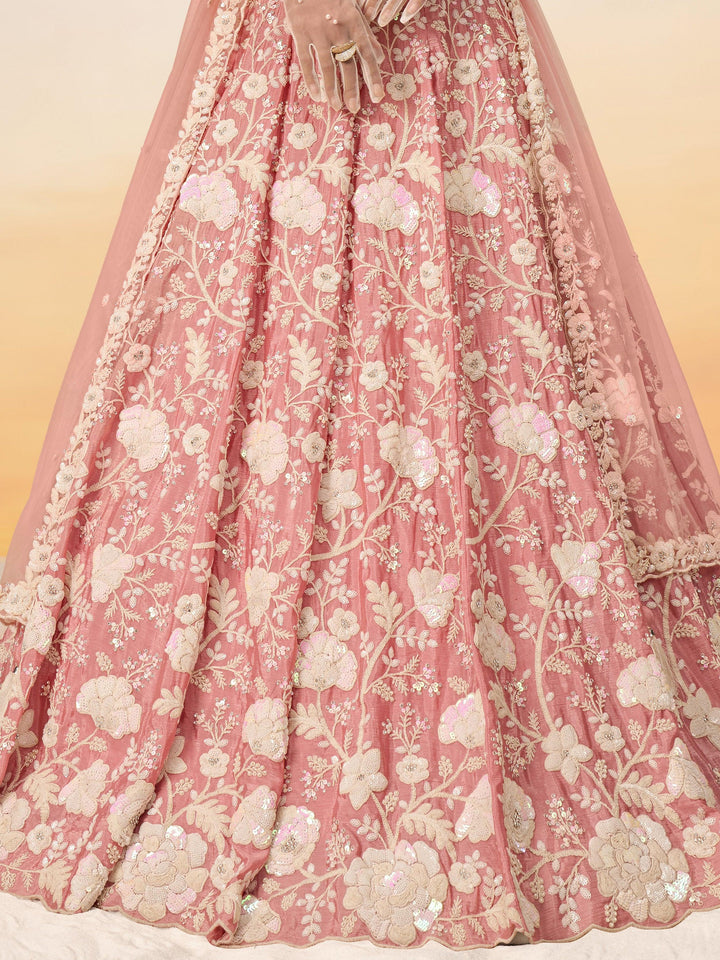 Precious Peach Sequins Georgette Designer Lehenga Choli