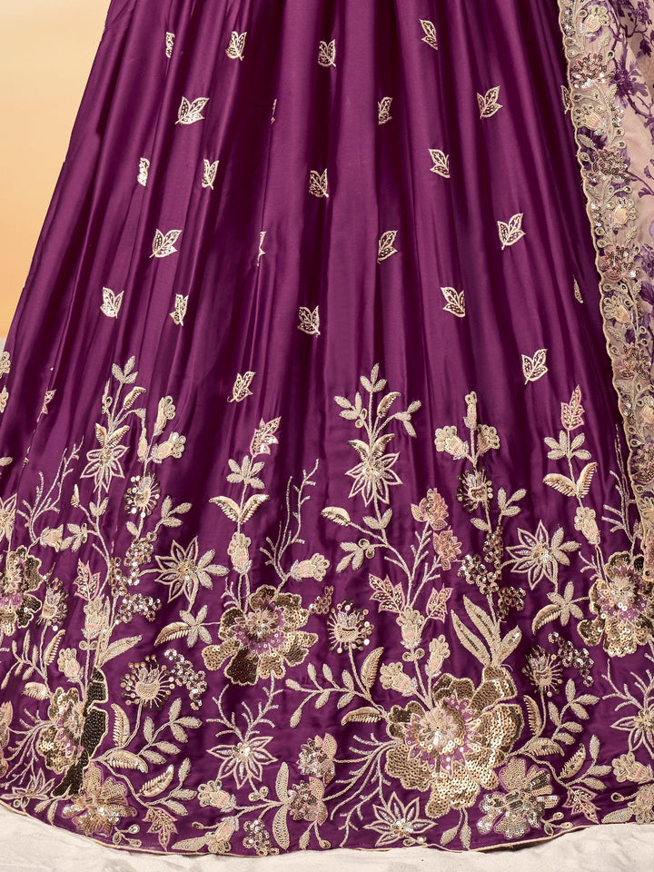 Pretty Wine Sequins Chiffon Wedding Wear Lehenga Choli With Dupatta