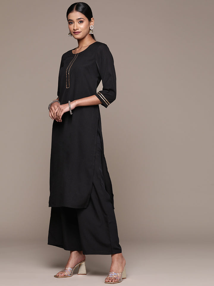 Readymade Black Kurti Set | Solid Crepe Fabric with Elegant Chanderi Dupatta