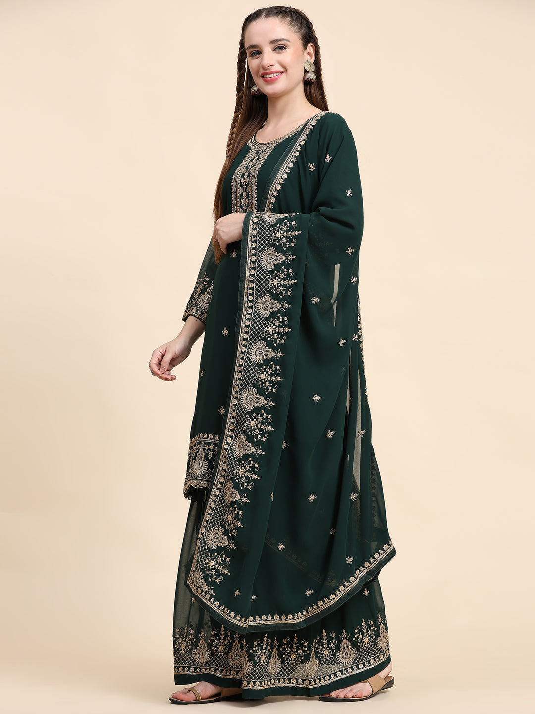 Semi-Stitched Plazzo Suit | Faux Georgette with Designer Embroidery