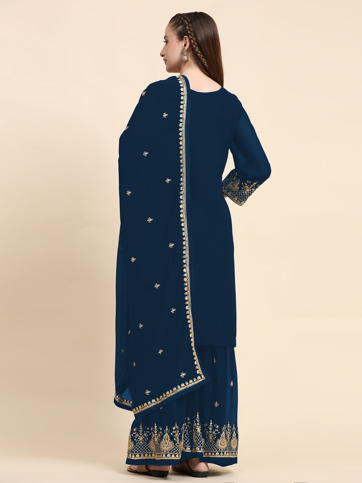 Semi-Stitched Plazzo Suit | Faux Georgette with Designer Embroidery