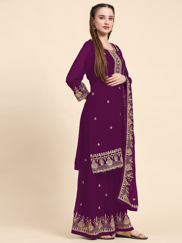 Semi-Stitched Plazzo Suit | Faux Georgette with Designer Embroidery