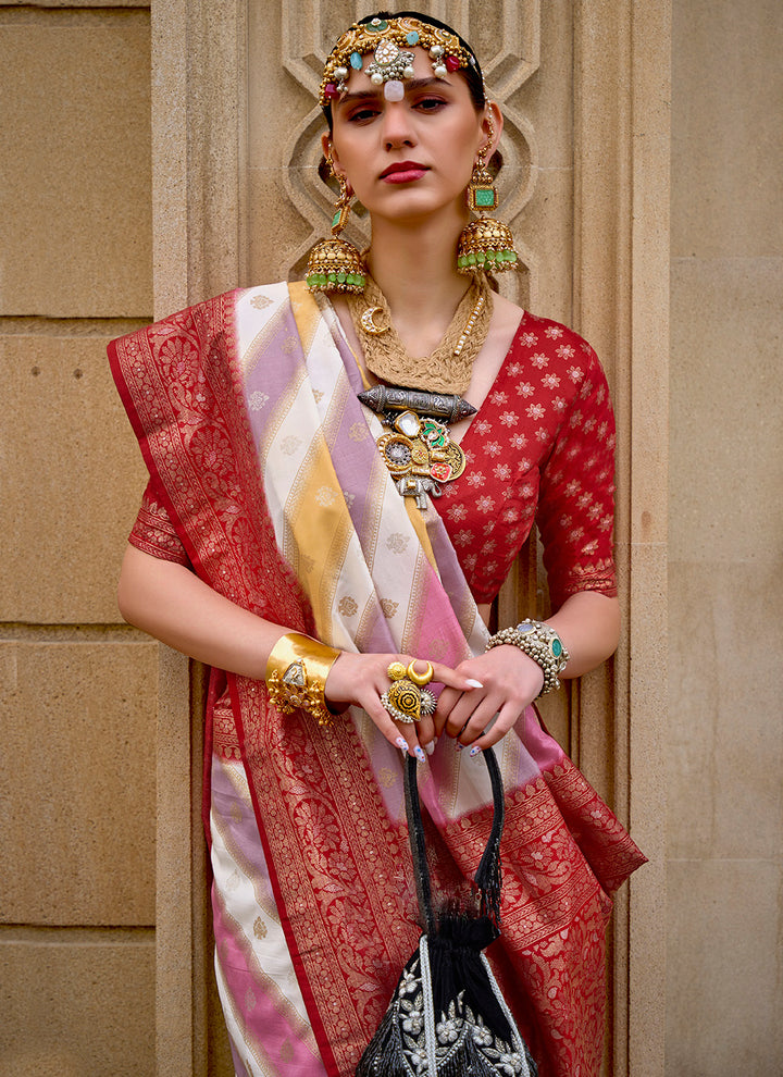 Designer V-P Silk Saree with Patola Silk Blouse | Woven Jari Digital Print