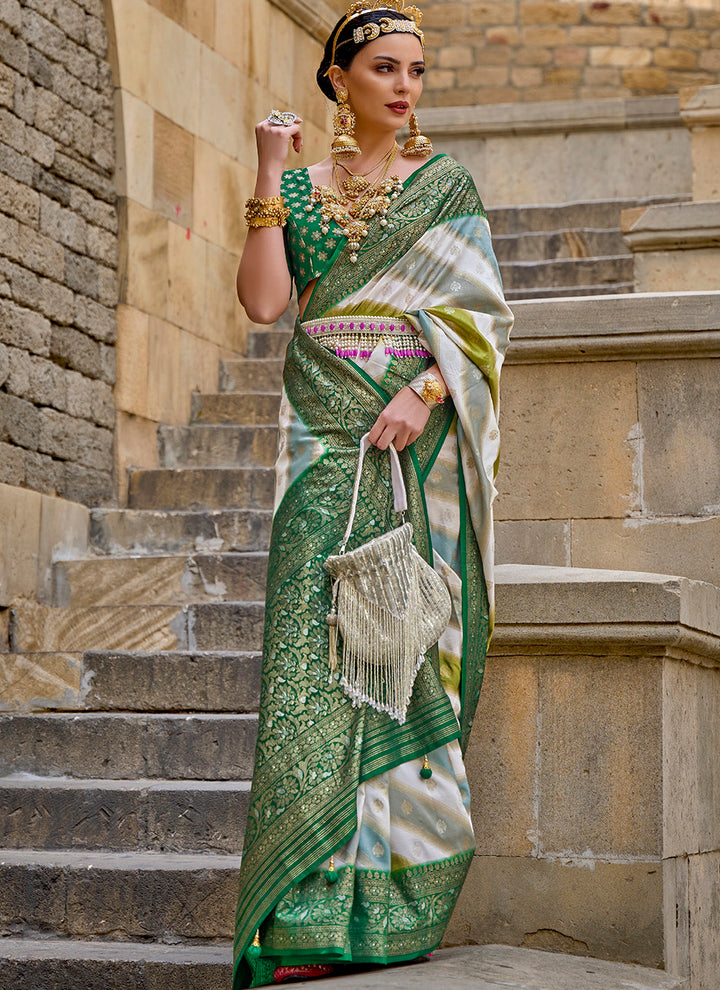 Designer V-P Silk Saree with Patola Silk Blouse | Digital Printed for Weddings