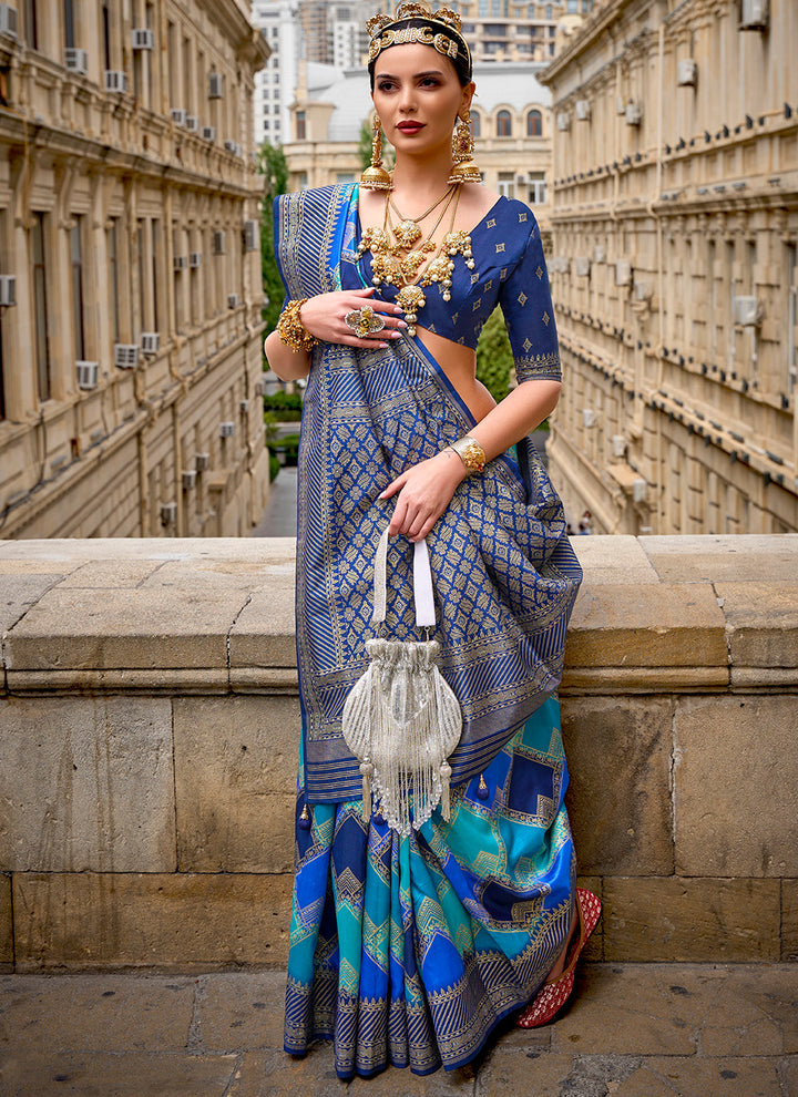 Designer V-P Silk Saree with Patola Silk Blouse | Digital Printed for Festive Events