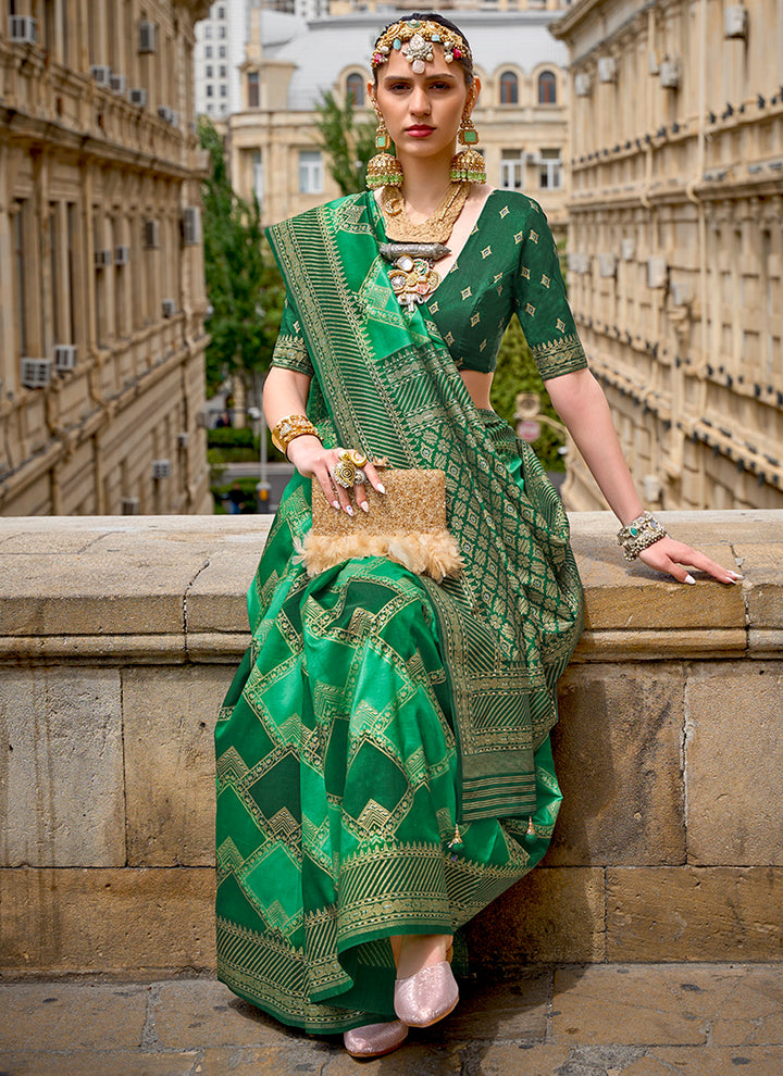 Designer V-P Silk Saree with Patola Blouse | Wevon Jari Digital Print Festive