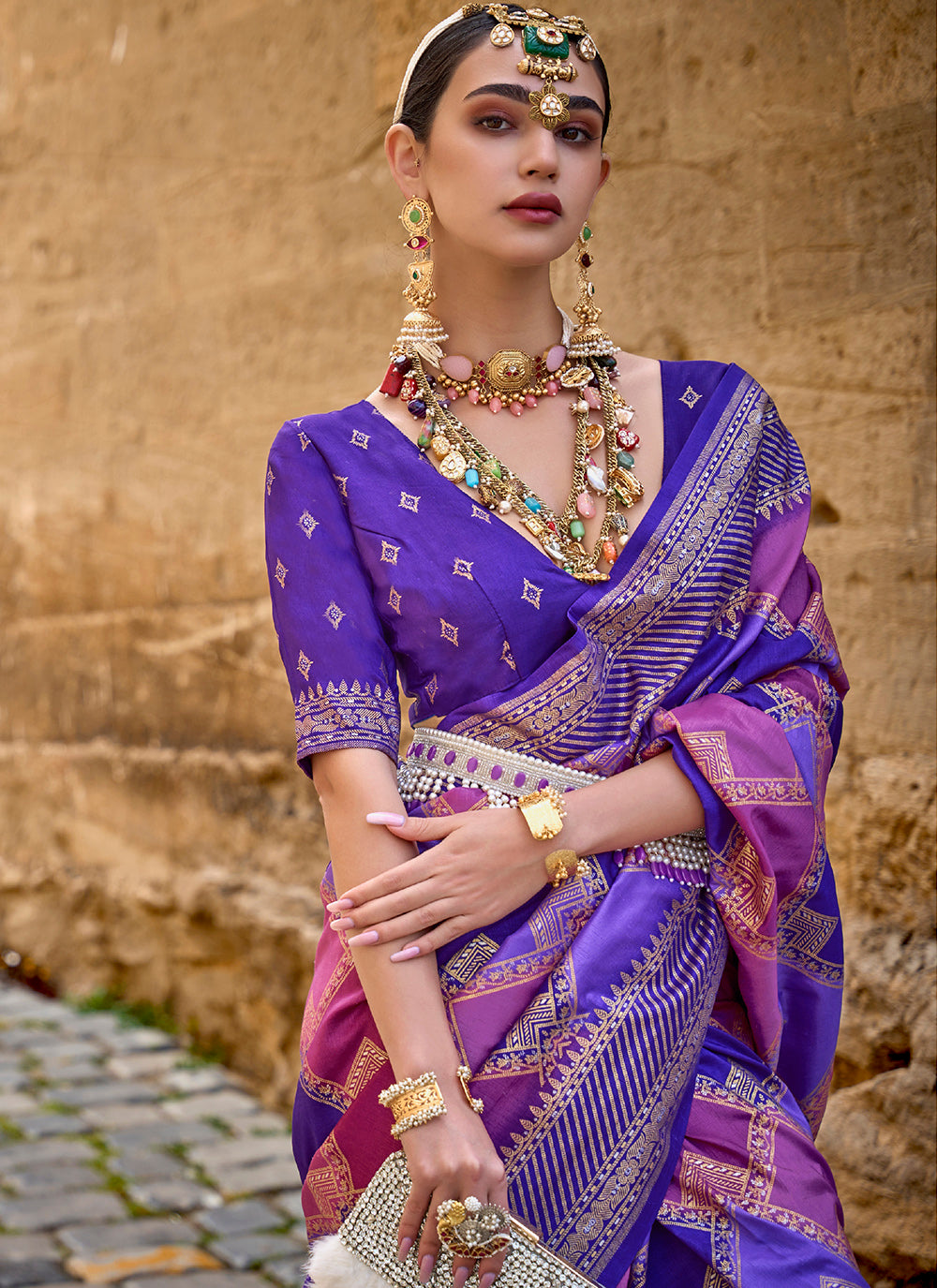 Designer V-P Silk Saree with Patola Silk Blouse | Digital Printed for Festive Occasions