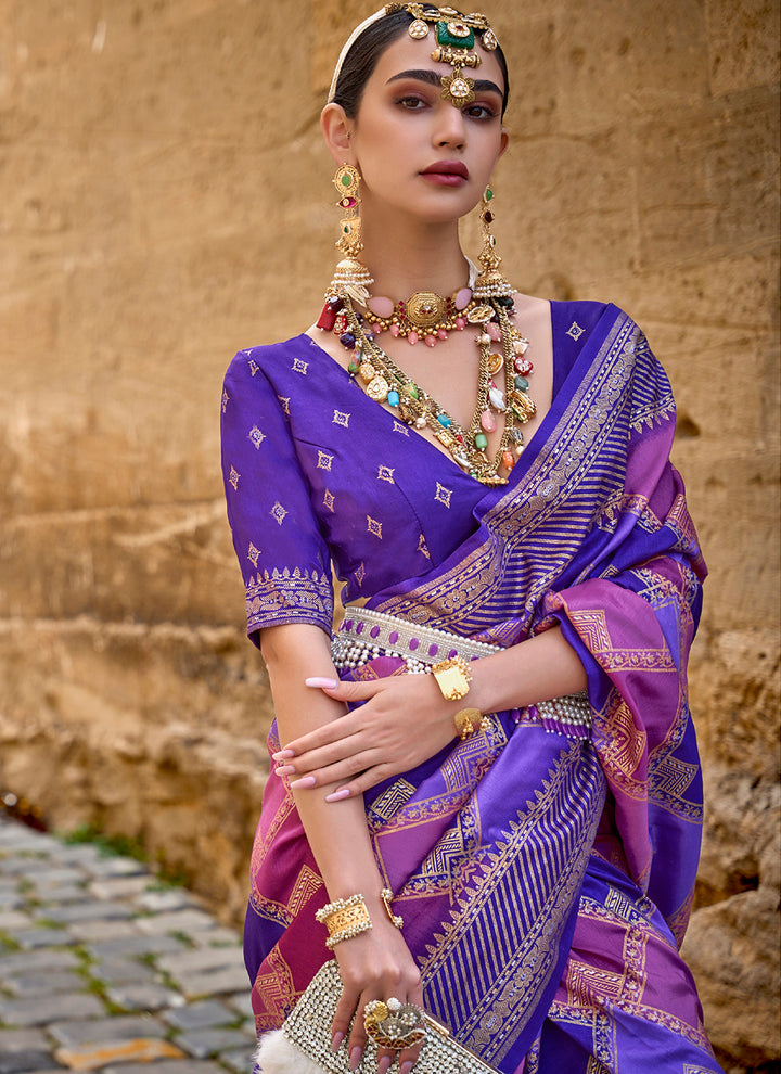 Designer V-P Silk Saree with Patola Silk Blouse | Digital Printed for Festive Occasions