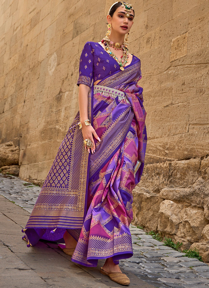 Designer V-P Silk Saree with Patola Silk Blouse | Digital Printed for Festive Occasions