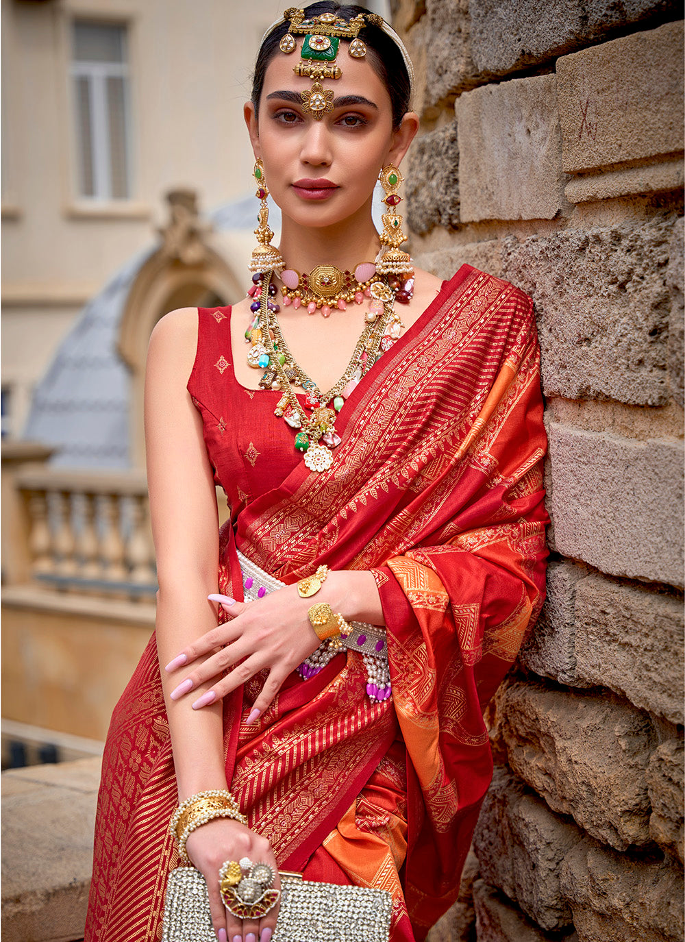 V-P Silk Saree with Designer Woven Jari | Patola Silk Blouse for Weddings