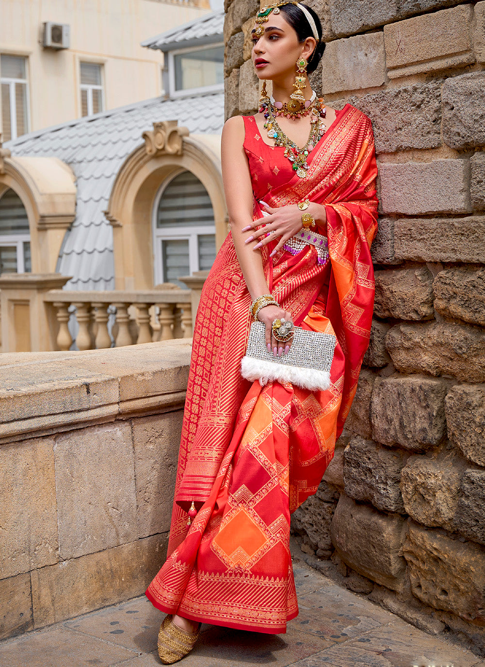 V-P Silk Saree with Designer Woven Jari | Patola Silk Blouse for Weddings