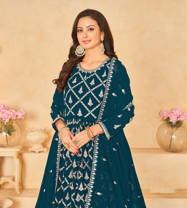 Semi Stitched Anarkali Suit | Faux Georgette with Designer Embroidery