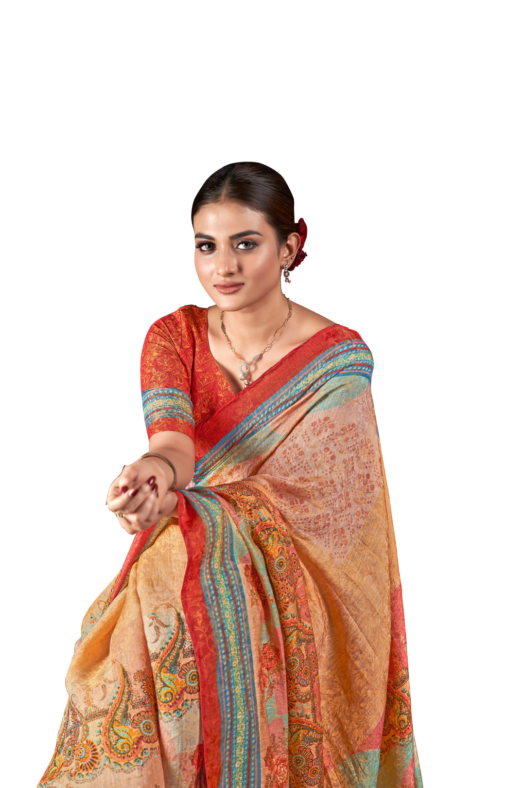 Designer Silk Saree with Digital Print & Wevon Jari Work | Festive Elegance