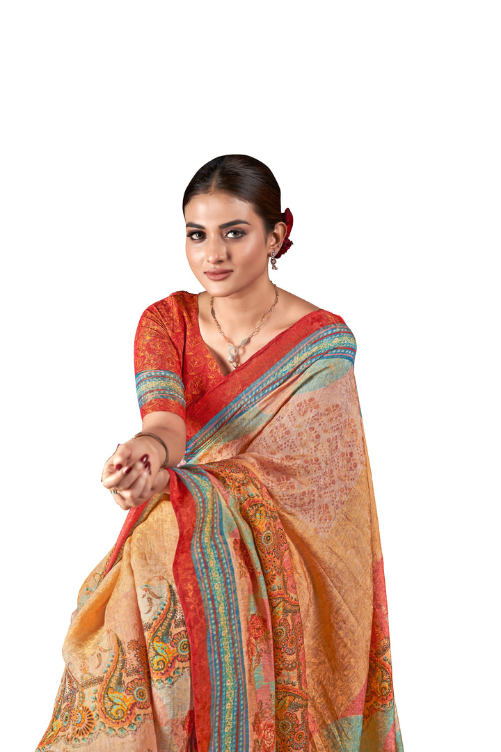 Designer Silk Saree with Digital Print & Wevon Jari Work | Festive Elegance