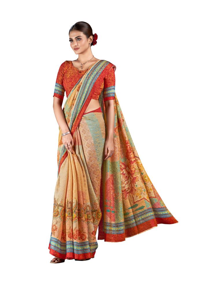 Designer Silk Saree with Digital Print & Wevon Jari Work | Festive Elegance