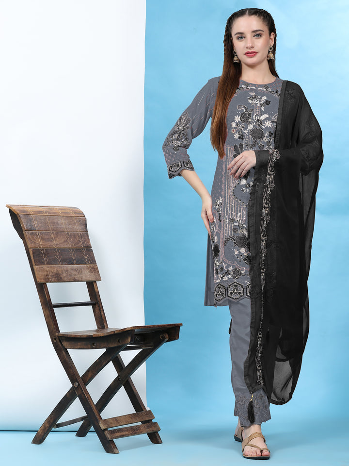 Semi-Stitched Kurtis Set | Faux Georgette Embroidered with Nazmin Dupatta