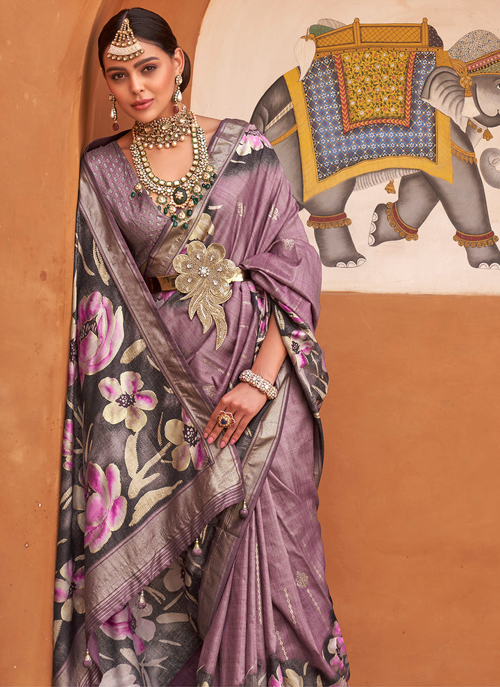 Elegant Floral Printed V-P Silk Saree | Designer Wevon for Special Events