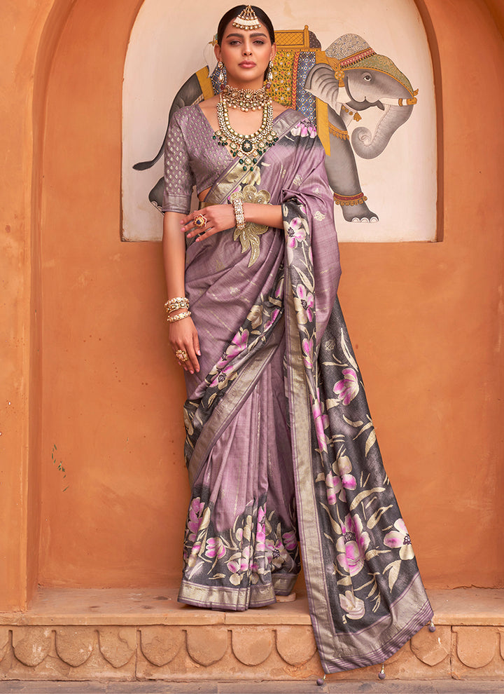 Elegant Floral Printed V-P Silk Saree | Designer Wevon for Special Events