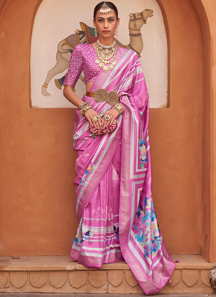 Designer Floral-Printed V-P Silk Saree | Perfect for Weddings & Festive Events