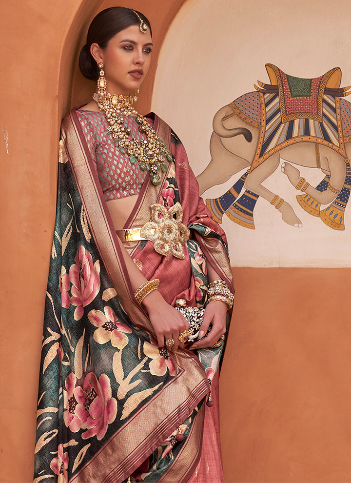 Elegant Floral Printed V-P Silk Saree | Designer Wevon for Special Events