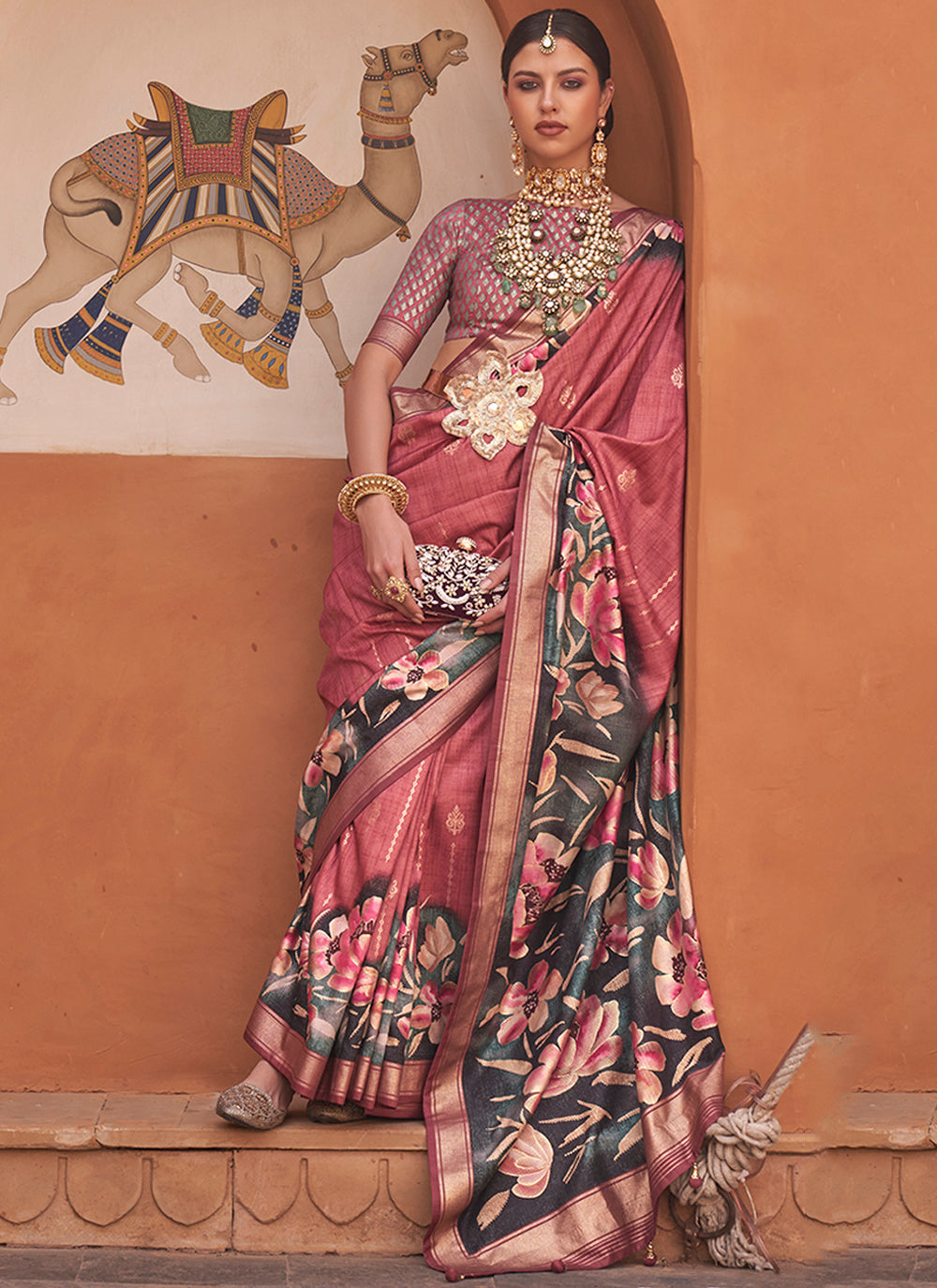 Elegant Floral Printed V-P Silk Saree | Designer Wevon for Special Events