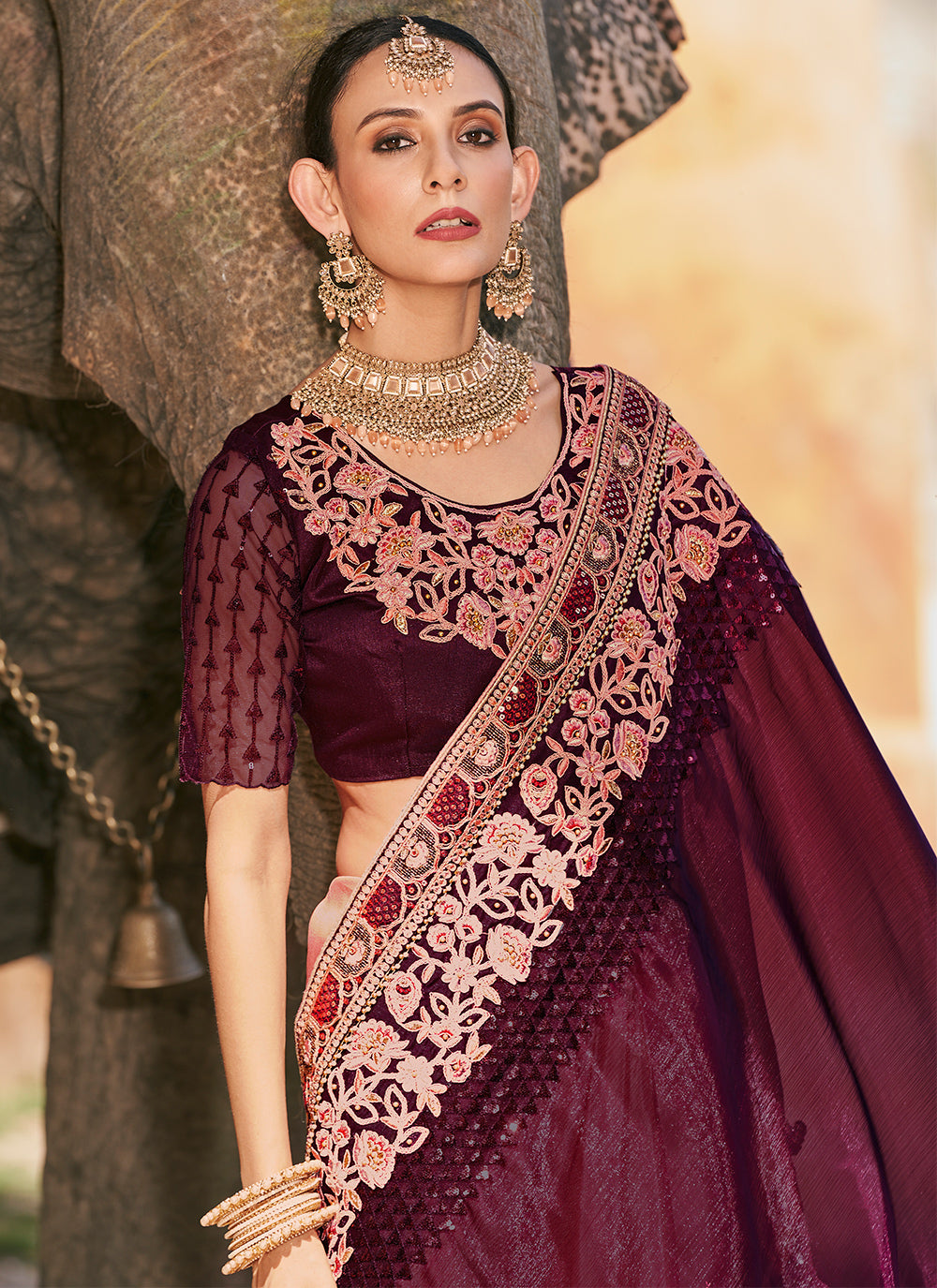 Fancy Fabric Designer Saree with Heavy Embroidery | Art Silk Blouse for Events