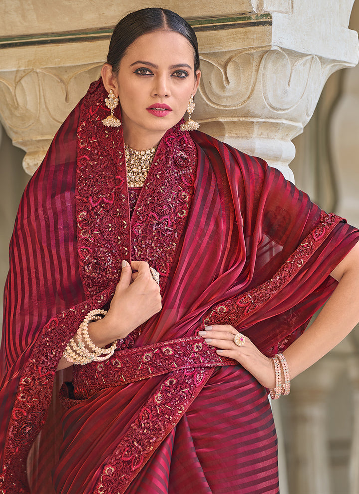 Fancy Fab Saree with Art Silk Blouse | Woven Designer Embroidery Moti Work