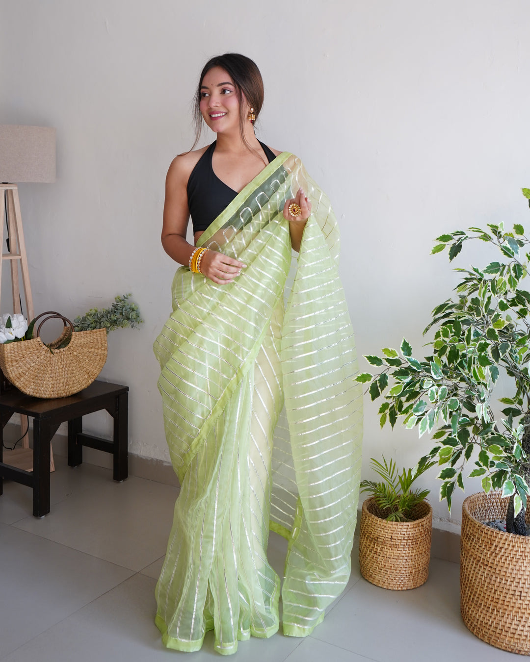 Organza Saree | Art Silk Blouse Designer Gota Lace Work for Partywear