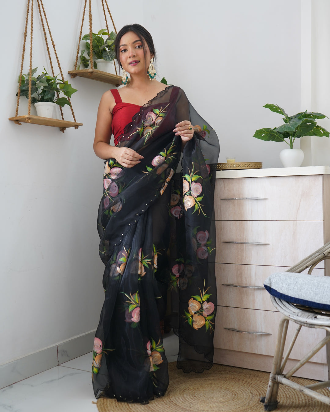 Partywear Organza Saree | Designer Foil Print with Cut Work Detailing