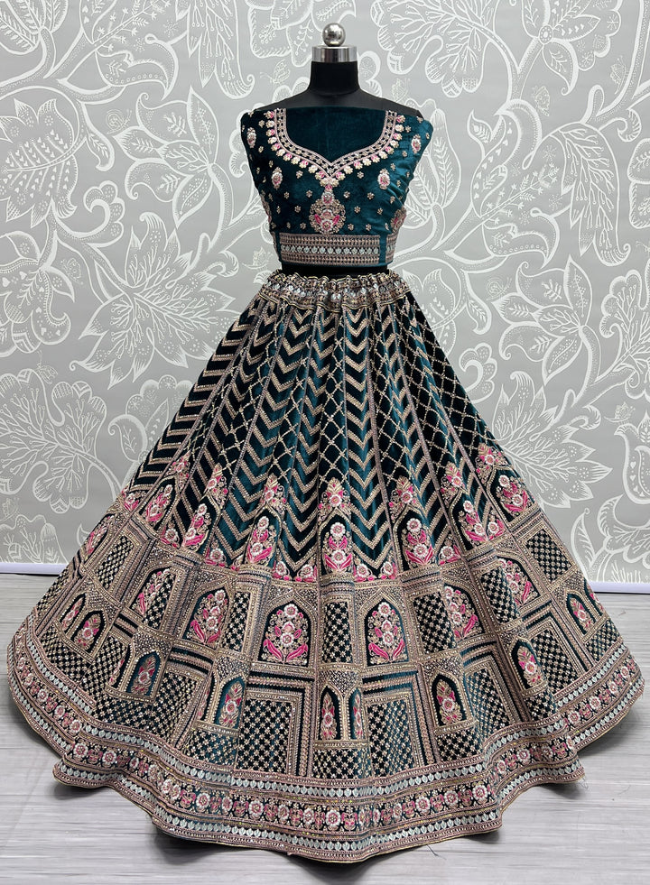 Velvet Multy-Thread Embroidered Lehenga | Elegant Bridal Wear for Events