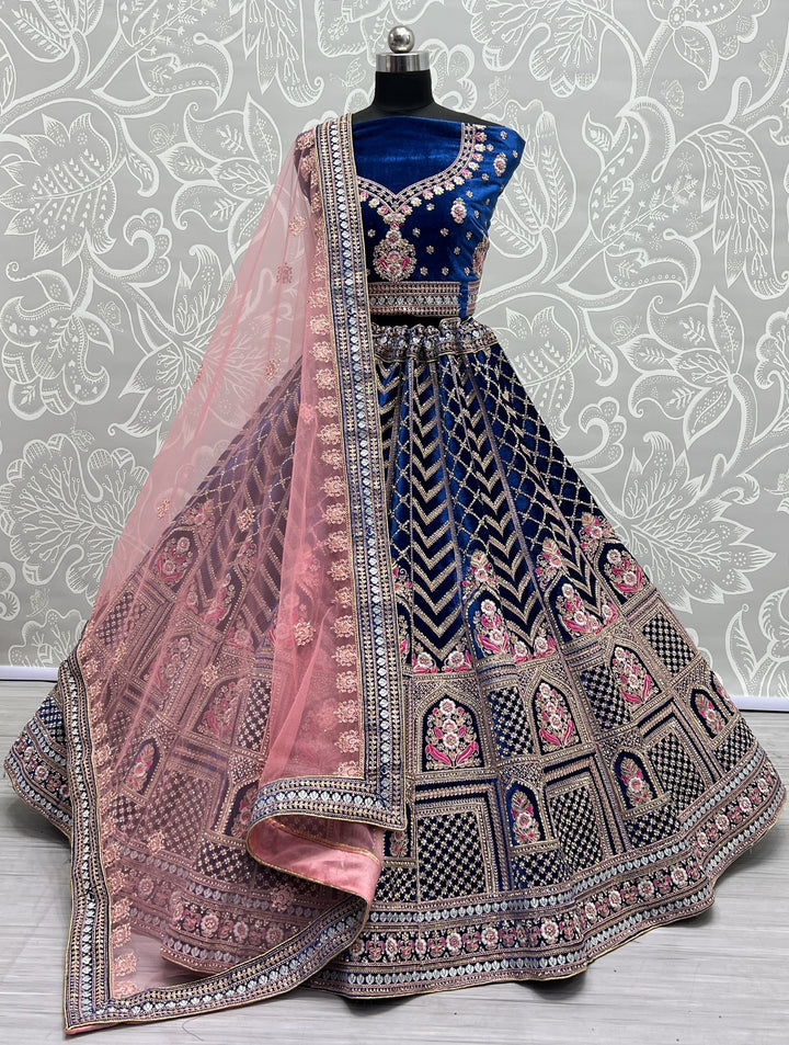 Velvet Multy-Thread Embroidered Lehenga | Elegant Bridal Wear for Events