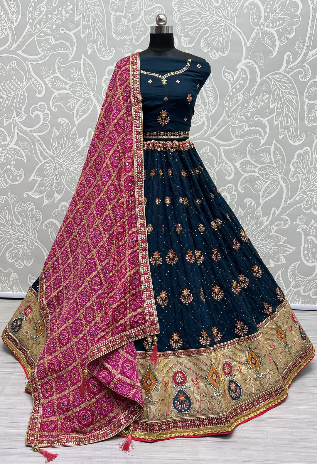 Silk Printed Lehenga with Jari & Sequins for Wedding | Traditional Elegance