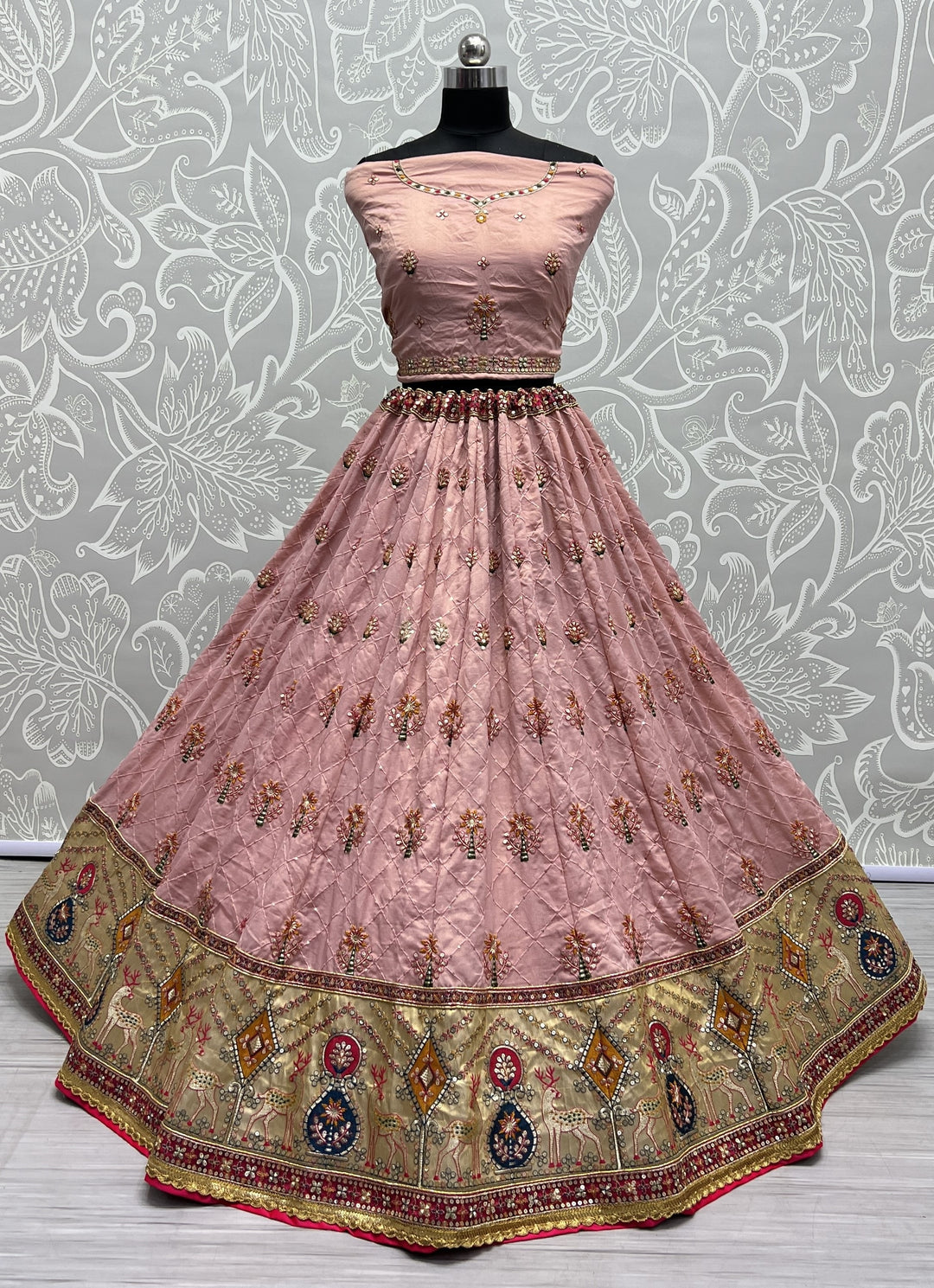 Silk Printed Lehenga with Jari & Sequins for Wedding | Traditional Elegance