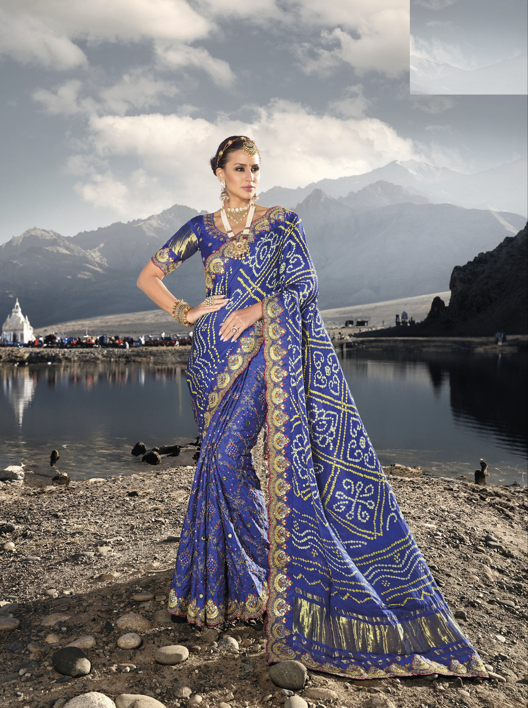 Designer Blue Satin Saree | Heavy Mirror and Kachhi Embroidery for Parties