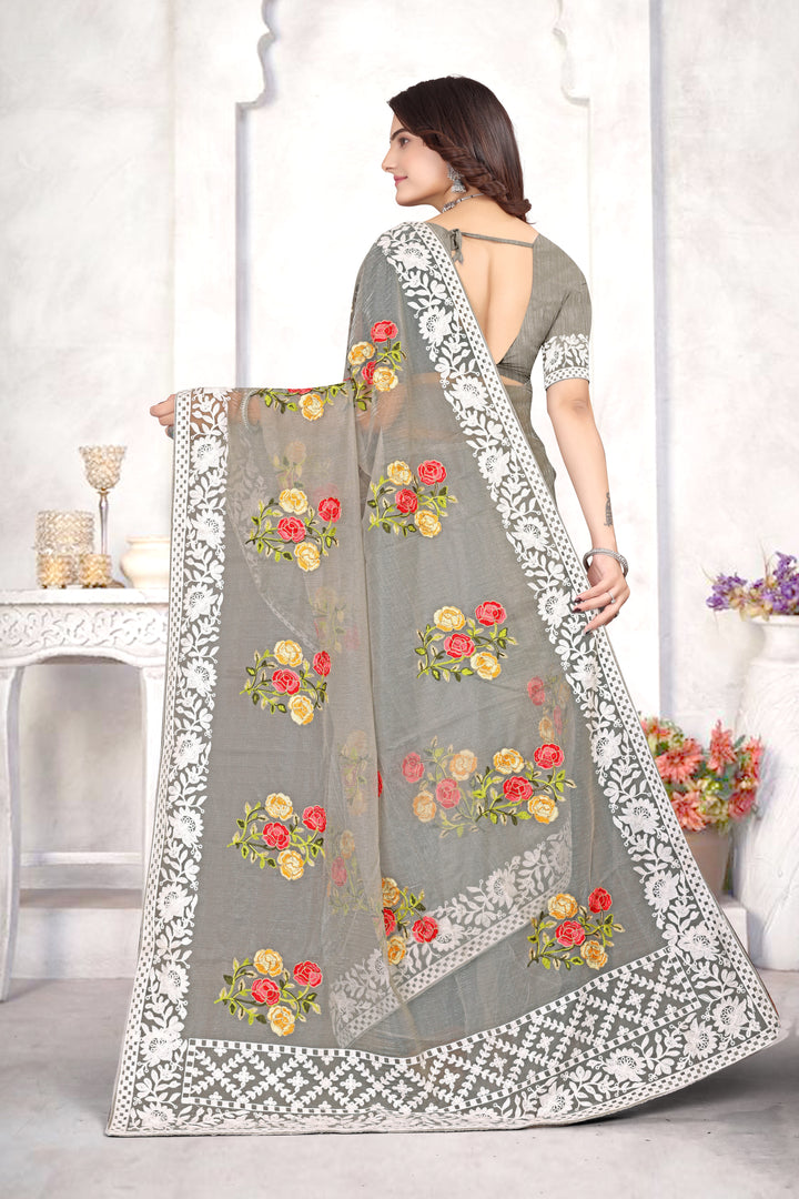 Organza Saree | Heavy Multy Thread Embroidery Work for Party Wear