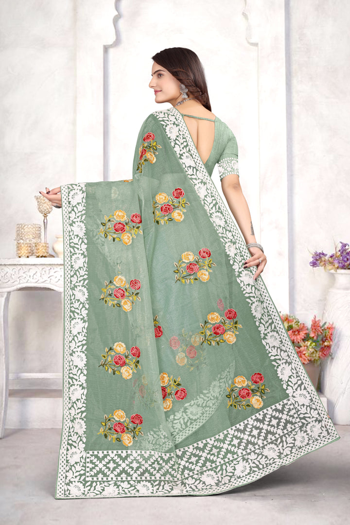 Organza Saree | Heavy Multy Thread Embroidery Work for Party Wear