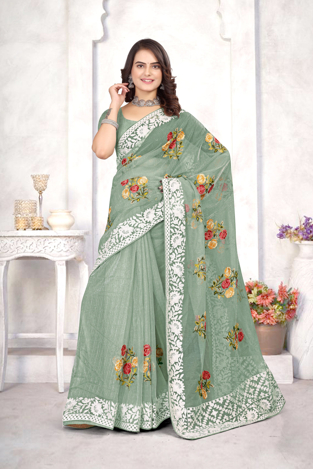 Organza Saree | Heavy Multy Thread Embroidery Work for Party Wear