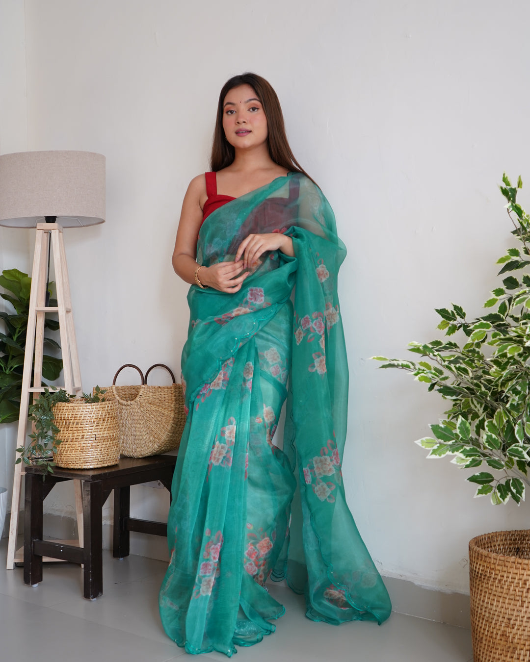 Elegant Organza Saree | Digital Printed with Sequence & Cut-Work