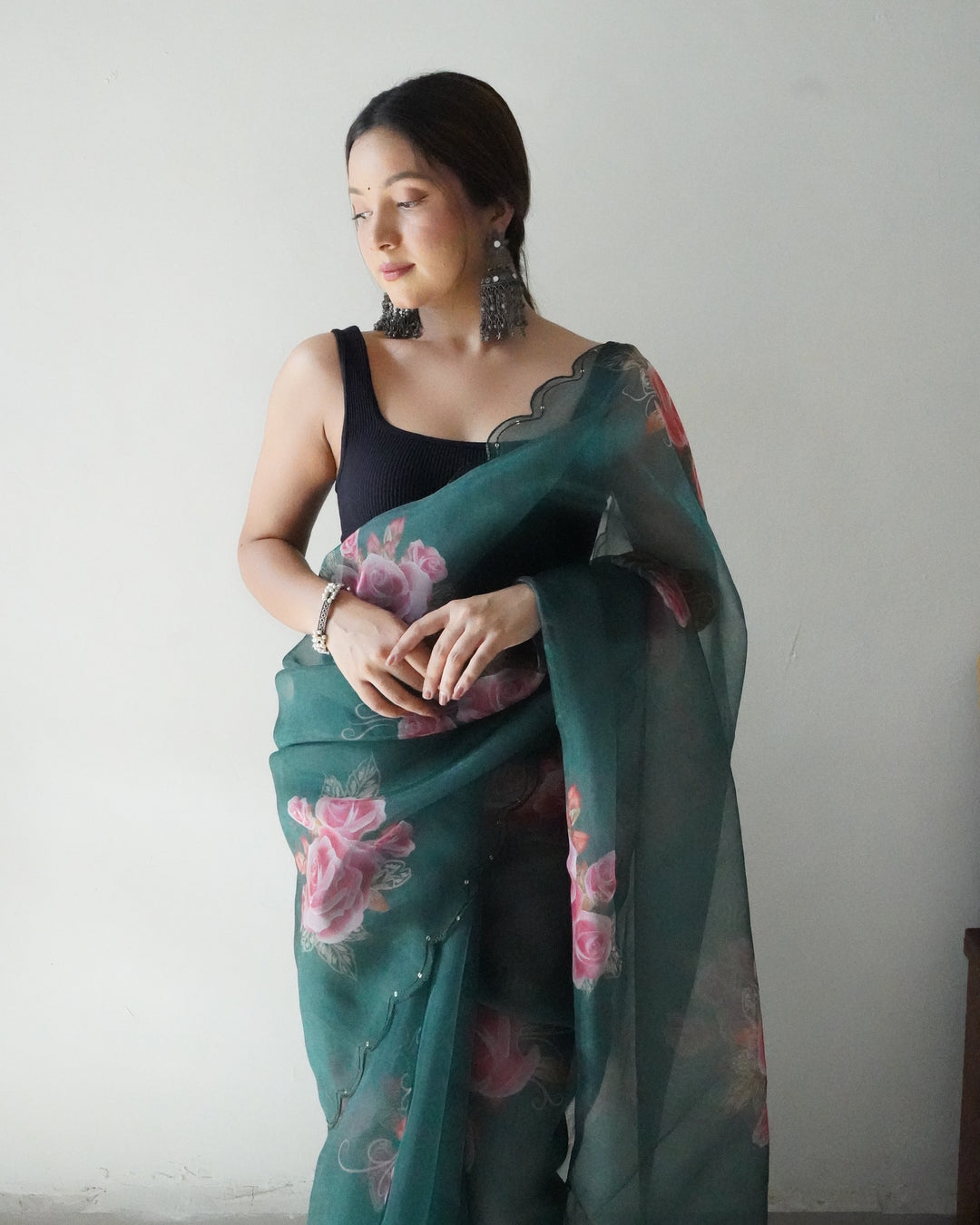 Organza Saree with Digital Print & Cut-Work | Art-Silk Blouse for Events