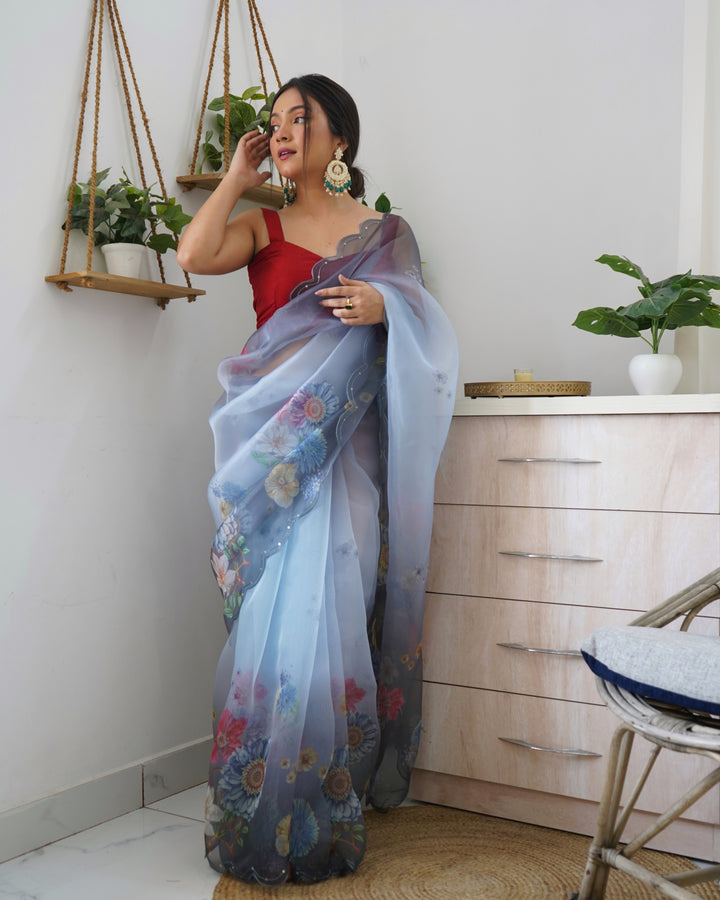 Digital Printed Organza Saree with Art-Silk Blouse | Festive & Wedding Wear