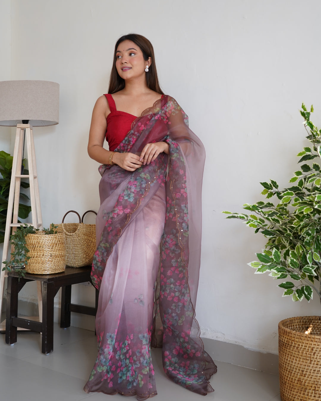 Elegant Organza Saree with Digital Print & Sequence | Perfect for Weddings