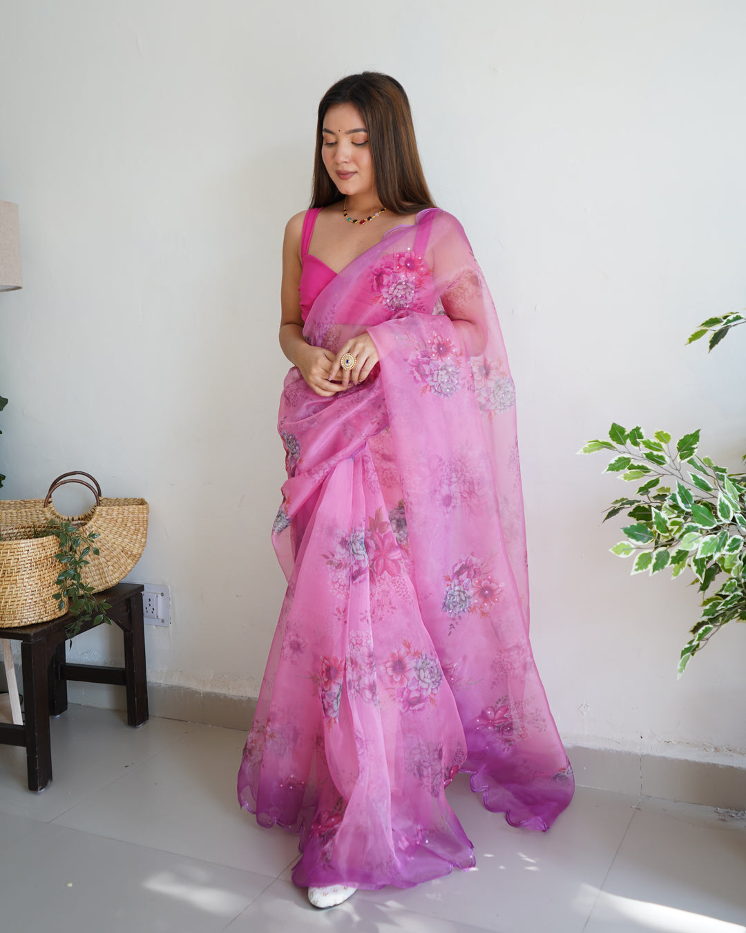 Elegant Organza Saree with Digital Print & Sequence Work | Perfect for Weddings & Festive Occasions