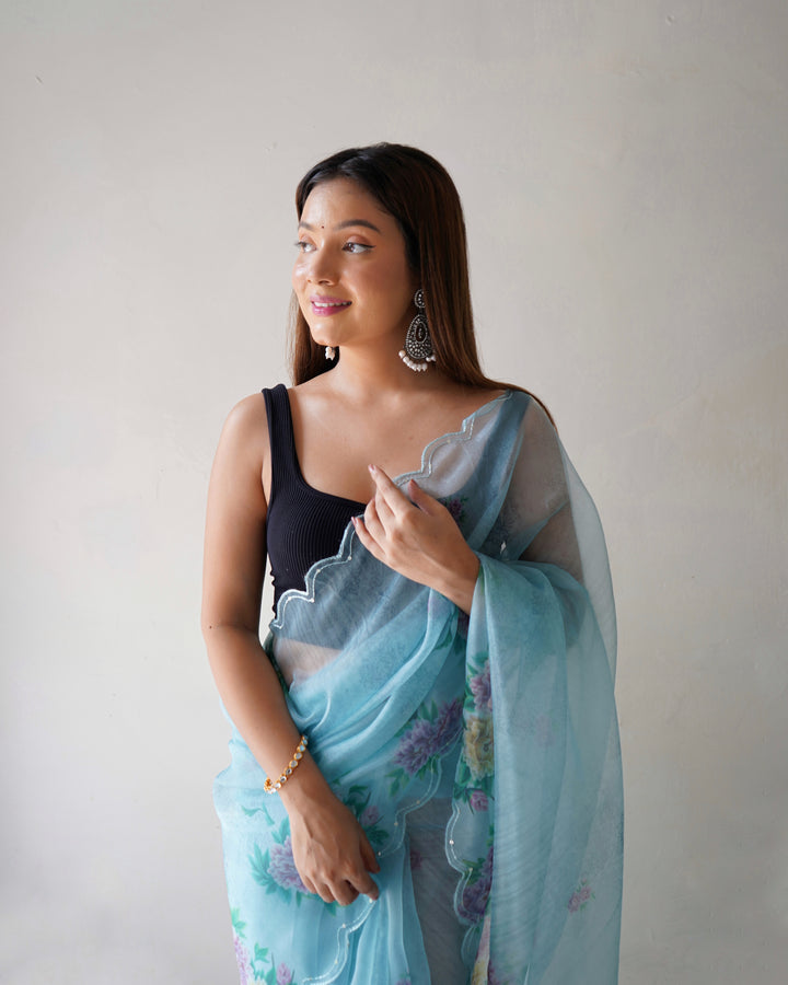 Digital Printed Organza Saree | Art-Silk Blouse | Perfect for Weddings & Festive Events